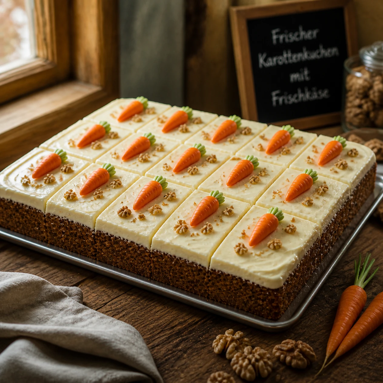 Saftiger Karottenkuchen mit Frischkäse-Topping